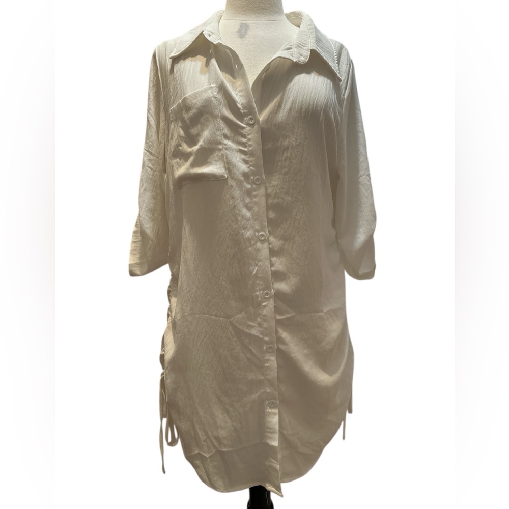 Cream Button-Up Shirt Dress